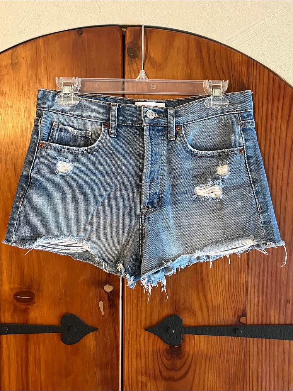 RSQ Distressed Light Blue Denim Cutoff Shorts